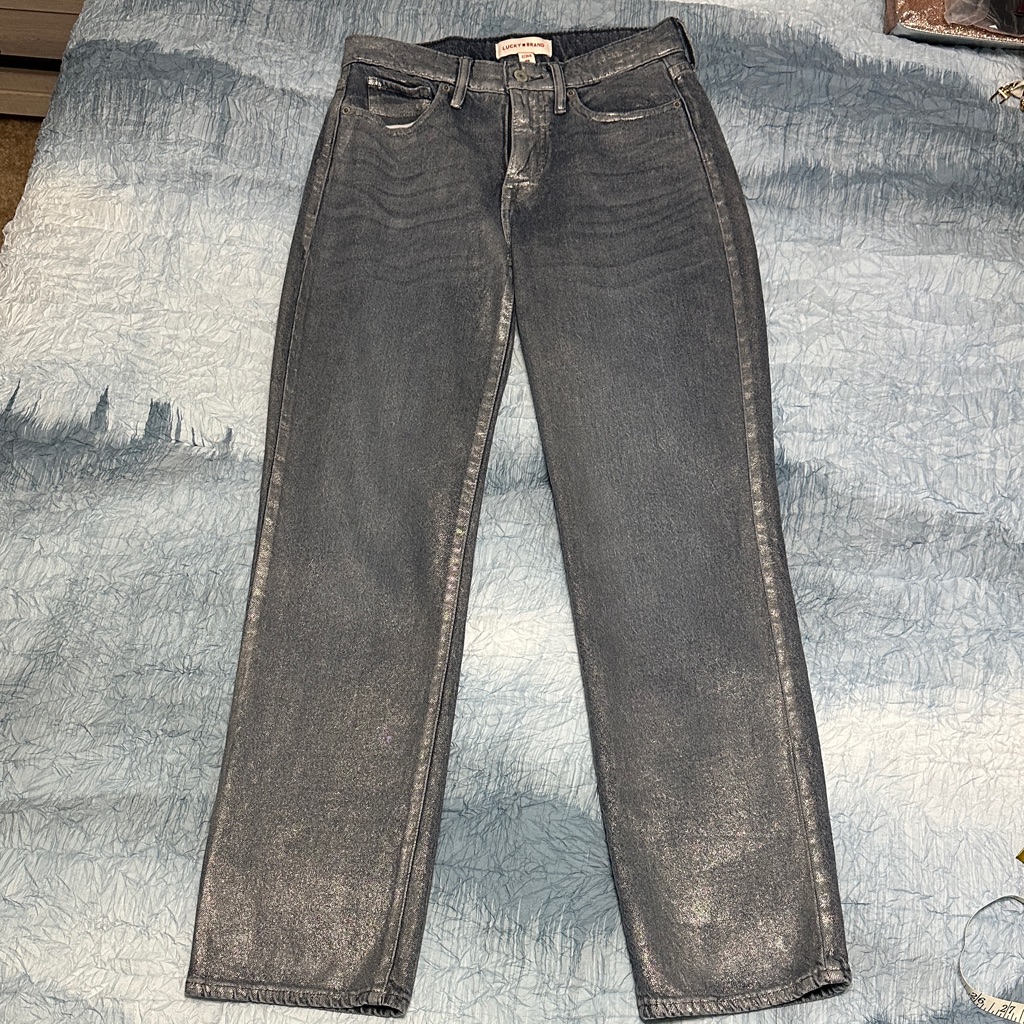 69 Lucky Brand Womens Shimmery Gray Straight Leg Blue Jeans